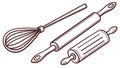 Kitchen Baking Utensils, Whisk, Rolling Pin, Cooking Essentials Vector Art, vector design Generative AI Royalty Free Stock Photo