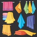 Kitchen and bath hanging and folding towels isolated vector set Royalty Free Stock Photo