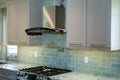 Kitchen cabinets installation Improvement Remodel worm& x27;s view installed in a new kitchen Royalty Free Stock Photo