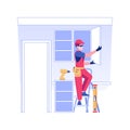 Kitchen cabinets installation isolated concept vector illustration.