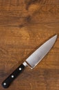 Kitchen chef knife on the brown wooden table background. with copy space. top view. Royalty Free Stock Photo