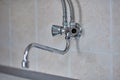 Kitchen chrome faucet is broken, horizontal view