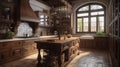 Kitchen in a classic style with wooden furniture. Colonial style
