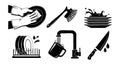 Kitchen cleaning and dishwashing tools vector set Royalty Free Stock Photo