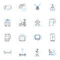 Kitchen cleanup linear icons set. Scrubbing, Wiping, Mopping, Sweeping, Disinfecting, Sanitizing, De-greasing line