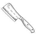 Kitchen cleaver knife isolated doodle hand drawn sketch with outline style