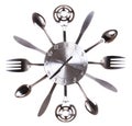 Kitchen clock with spoons and forks. Concept. Time passes in kitchen