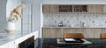 Kitchen closeup. Kitchen design, modern, contemporary, dinning, plate. 3d rendering