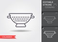 Kitchen colander. Line icon with editable stroke with shadow Royalty Free Stock Photo