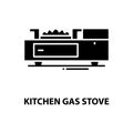 kitchen compact gas stove icon, black vector sign with editable strokes, concept illustration