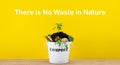 Kitchen compost bucket containing kitchen food waste with plant growing in top, no waste in nature text Royalty Free Stock Photo