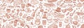 Kitchen conception. Icons in line art style. Beautiful seamless pattern picture. Generative AI Royalty Free Stock Photo