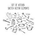 Kitchen cook sketch vector elements Royalty Free Stock Photo