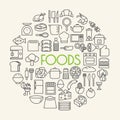 Kitchen and Cooking Foods background outline icons set Royalty Free Stock Photo