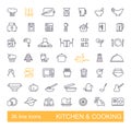 Kitchen and cooking Icon set, flat design, thin line style