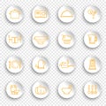 Kitchen and cooking icons on stickers with transparent shadows