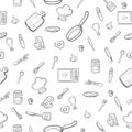 Kitchen and cooking seamless pattern with cute black and white doodle style Royalty Free Stock Photo