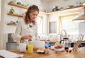 Kitchen, cooking and senior woman in kitchen with dessert, breakfast or healthy food for nutrition, wellness or Royalty Free Stock Photo