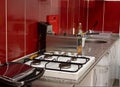 Kitchen and cooking utensils in the restaurant - fryer, stove, s