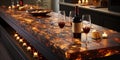 The Kitchen Counter, With Its Marble Pattern, Harmonizing with the People Ambiance of the Evenin Royalty Free Stock Photo