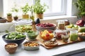 Abundance of Food on Kitchen Counter, Varied Assortment of Delicious Ingredients and Meals