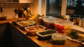Kitchen Countertop with Prepared Food in Plastic Containers Royalty Free Stock Photo