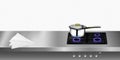 Kitchen countertop top view. Vector gas hob, black ceramic hob on an empty steel table with a rag. Insulated metal Royalty Free Stock Photo