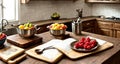 Kitchen Creations. A beautifully styled image of a rustic kitchen counter with fresh fruits