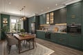 Kitchen with dark green wall Royalty Free Stock Photo