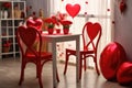 Kitchen decorated for Valentines day. Romantic dinner with red roses. Generative AI Royalty Free Stock Photo
