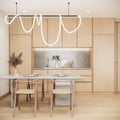 Kitchen design, japandi modern scandinavian apartment concept 3d background