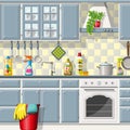 Kitchen with different cleaning agents