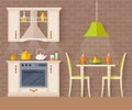 Kitchen-dining room in a flat style. Interior Design Royalty Free Stock Photo