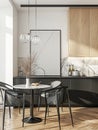 kitchen with dining table and wall poster mockup, interior mock up with house background Royalty Free Stock Photo