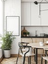 kitchen with dining table and wall poster mockup, interior mock up with house background Royalty Free Stock Photo