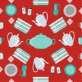 Kitchen Dishes and Cutlery Seamless Pattern