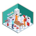 Kitchen disinfection. Isometric pest control. Vector disinfection service team Royalty Free Stock Photo