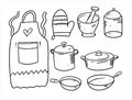 Kitchen doodle elements set. Black color hand drawing sketch. Royalty Free Stock Photo
