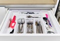 Kitchen drawer with flatware close up