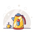 Kitchen electric appliances for cooking. Electric kettle and a cup of tea. Vector flat illustration in linear style