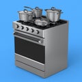 Kitchen electric stove or gas cooker with burning flames of propane gas on blue Royalty Free Stock Photo