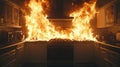 A kitchen engulfed in flames, highlighting fire hazards and safety precautions Royalty Free Stock Photo