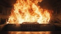 A kitchen engulfed in flames highlights the importance of fire safety and emergency preparedness Royalty Free Stock Photo
