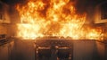 A kitchen engulfed in flames highlights the importance of fire safety and emergency preparedness Royalty Free Stock Photo