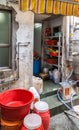 Kitchen entrance of restaurant at Stanley Market, Hong Kong Island China