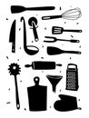 Kitchen equipment collection in silhouette. Cooking utensil sketch style. cutlery tool set . Royalty Free Stock Photo