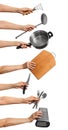 Kitchen equipment in human hands