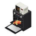 Kitchen equipment icon isometric vector. Oven with thermal probe and microwave