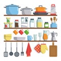 Kitchen equipments on shelf illustration Royalty Free Stock Photo
