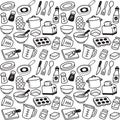 Seamless Kitchen Tools Pattern â Hand Drawn Black and White Cooking and Baking Doodles Royalty Free Stock Photo